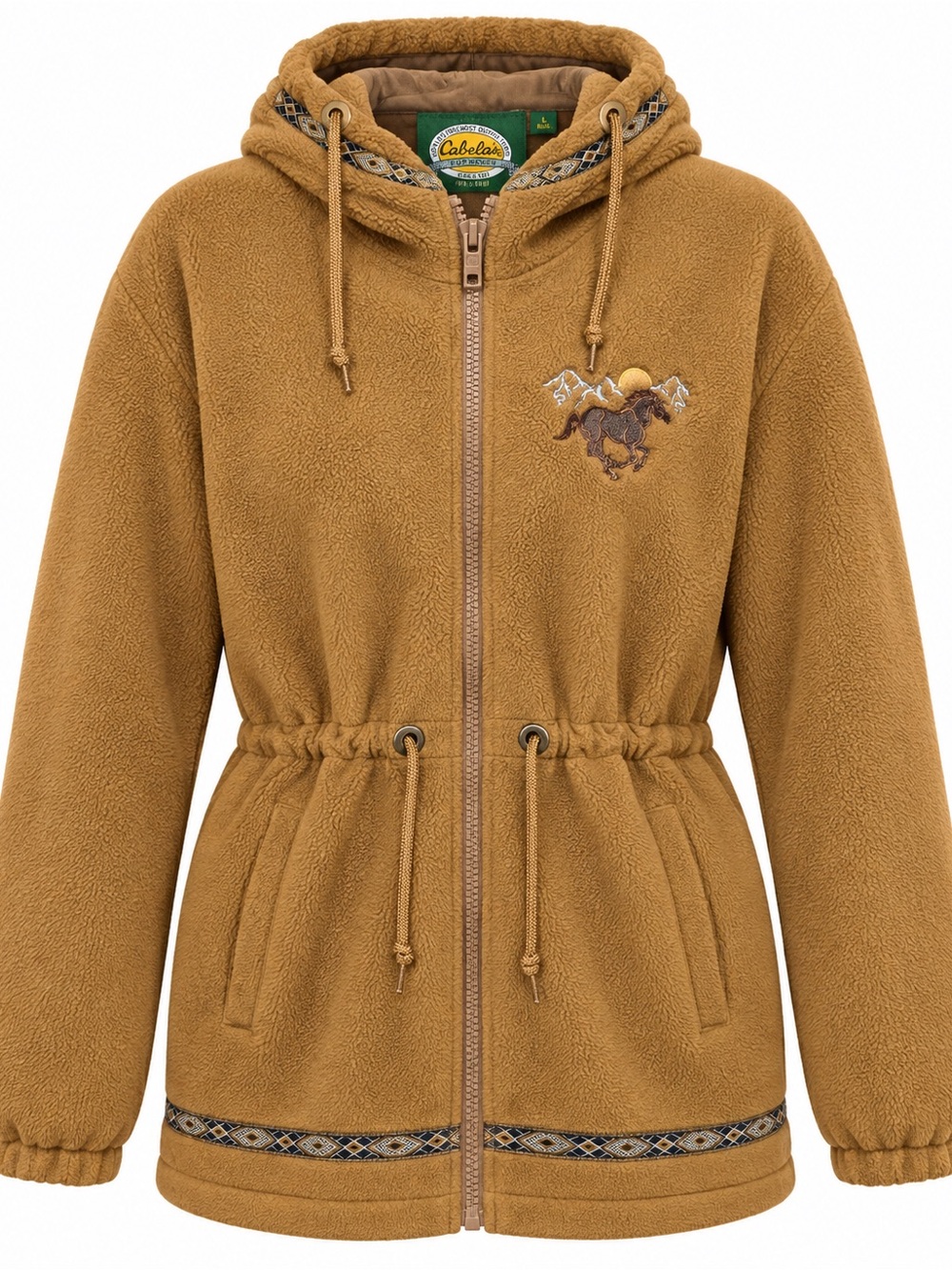Cabela's Caramel Fleece Hooded Jacket with Embroidered Horse